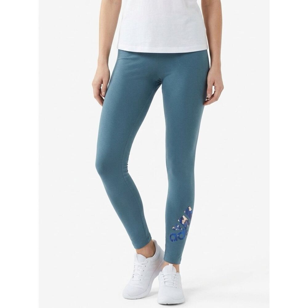 ADIDAS | Powder Blue Cotton Midrise Leggings Metallic Camo Logo Women’s Size S